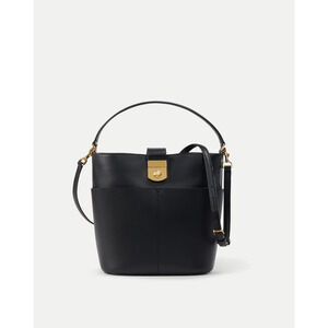 NWT Veronica Beard Small Crest Lock Black Leather Bucket Bag